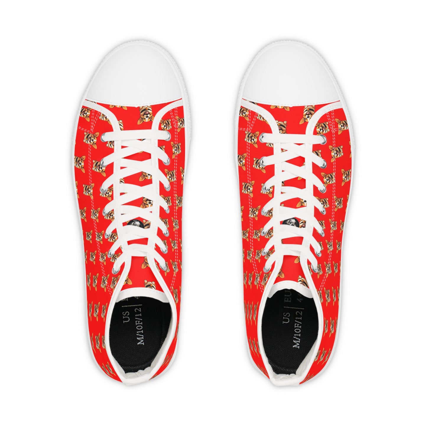 Puppy Love Smiling Corgi Mosaic Men's High Top Casual Red Canvas Sneakers