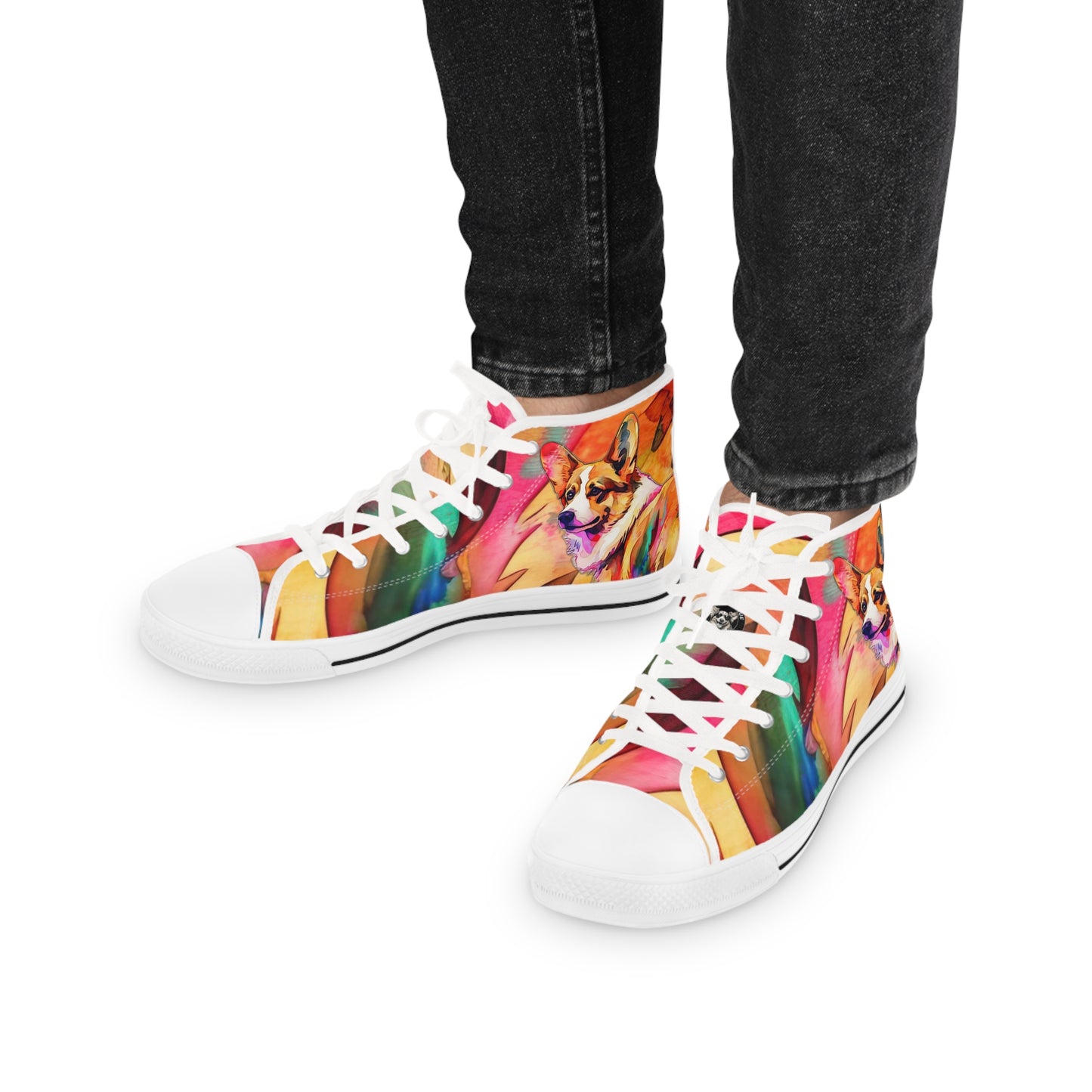 Corgi Pop Art Paint Splash Men's High Top Casual Colorful Canvas Sneakers
