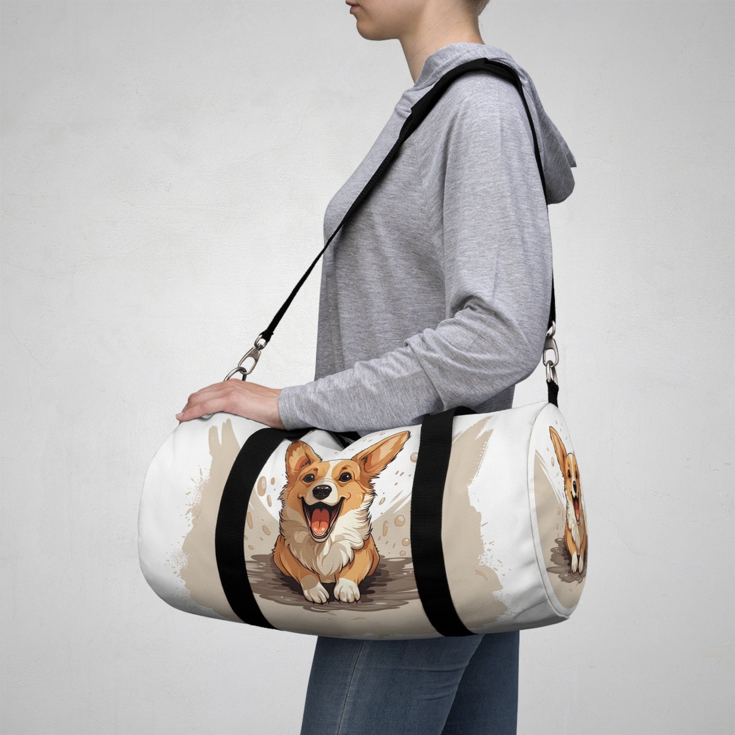 Corgi Cuteness Anime Duffel Bag - Fun Tan & White Corgi Travel Gym Bag