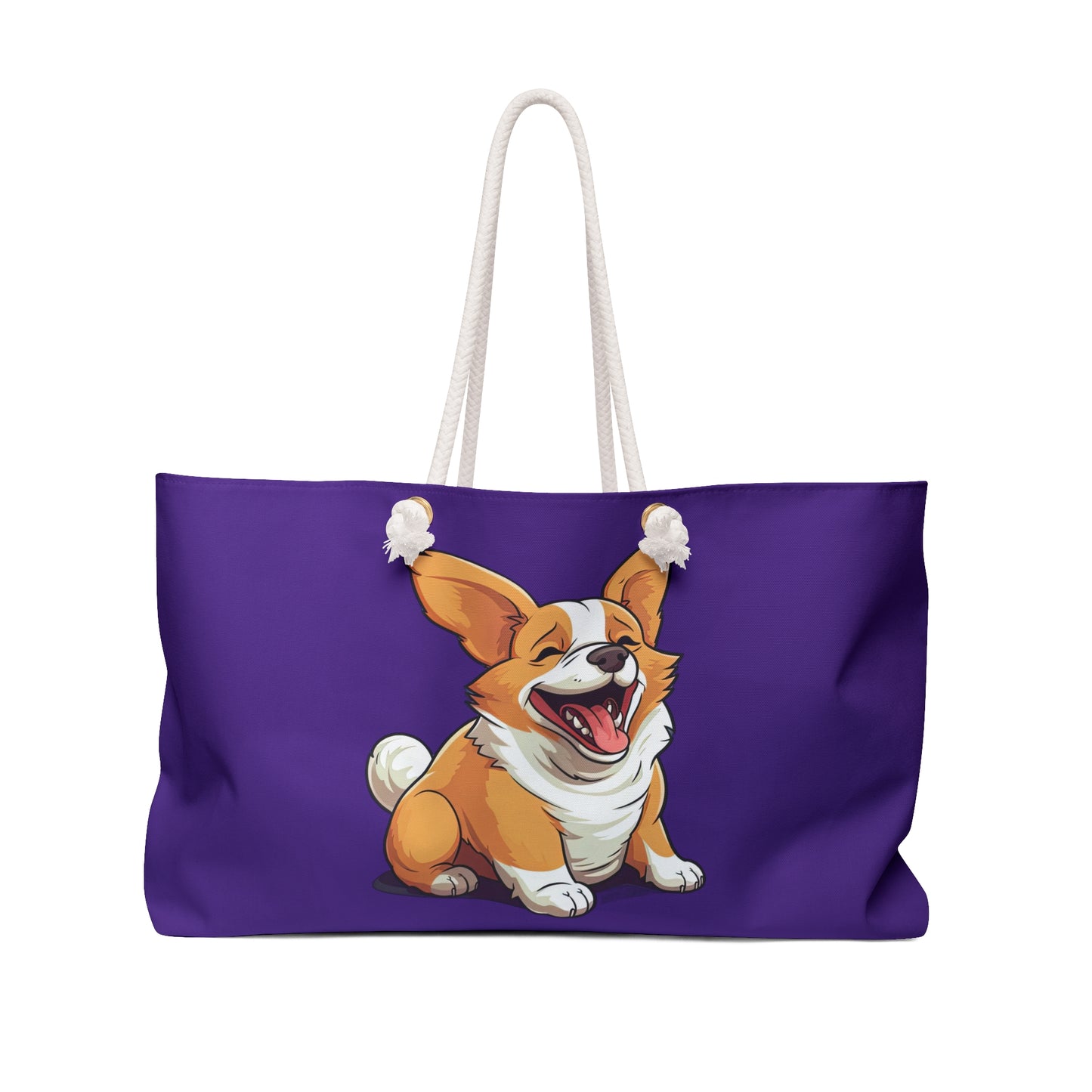Jolly Jiggling Corgi Weekender Beach Bag – Purple Corgi Travel Tote