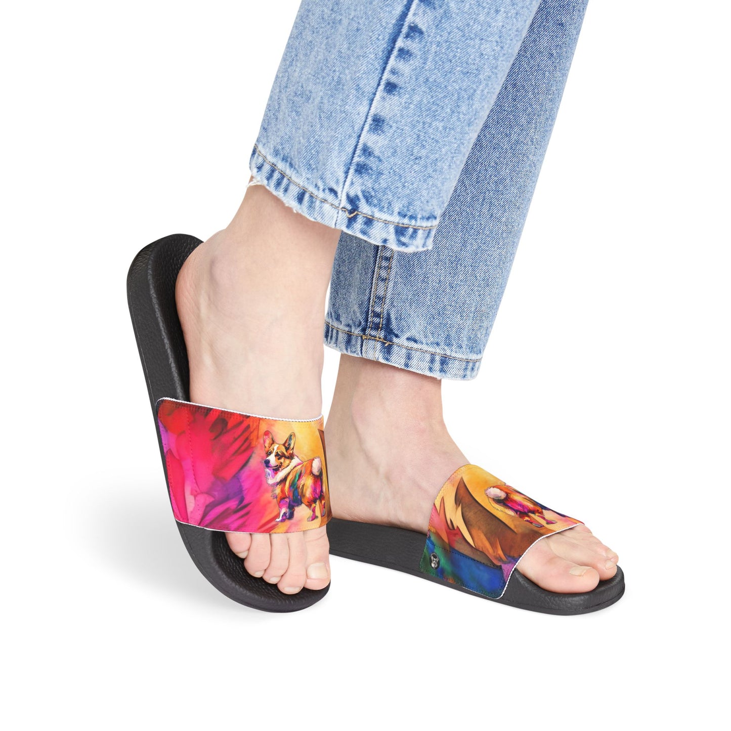 Corgi Pop Art Paint Splash Women's Casual Multicolor Slide Sandals - Pool & Beach Slides