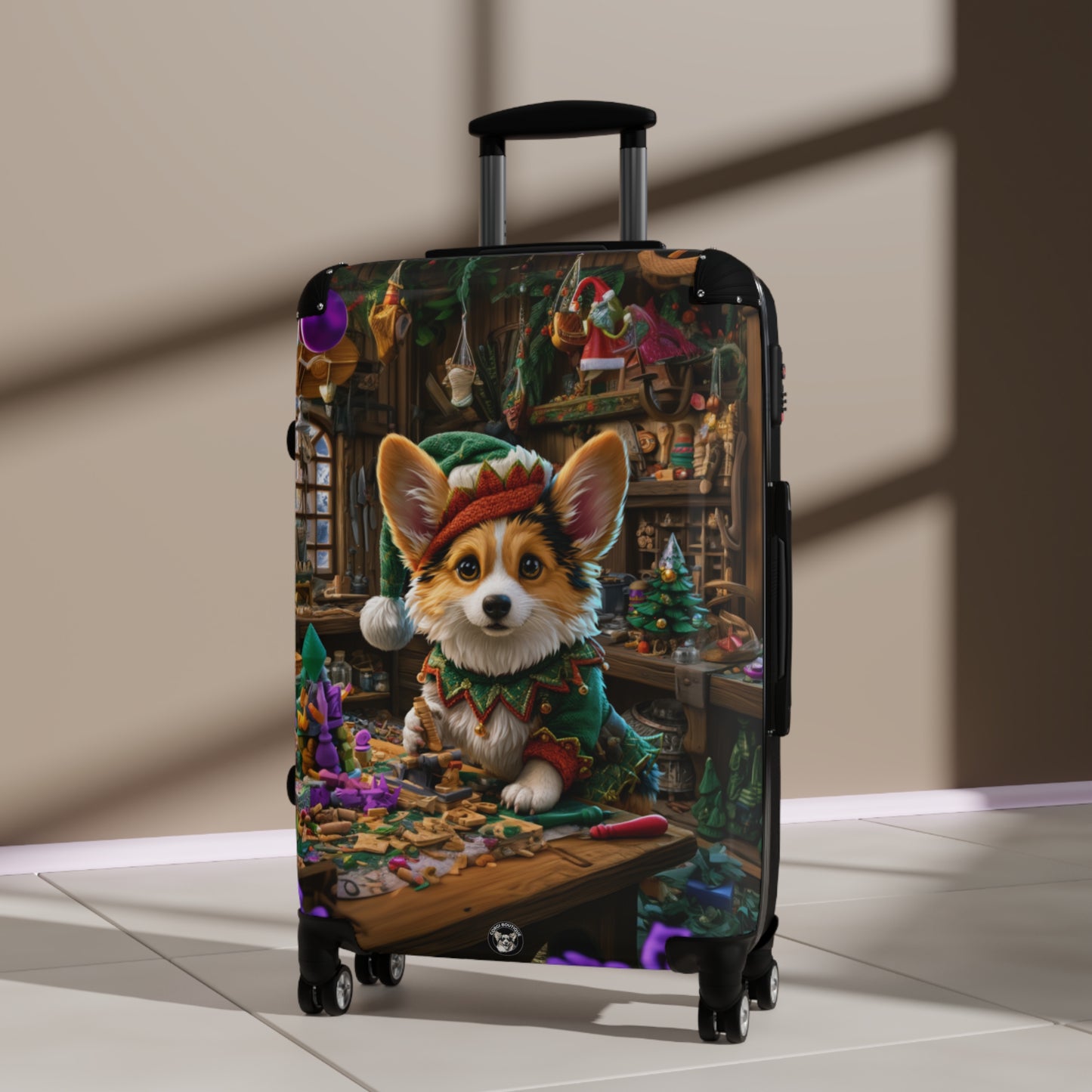Santa's Little Helper Christmas Corgi Elf Suitcases — Festive Holiday Rolling Luggage