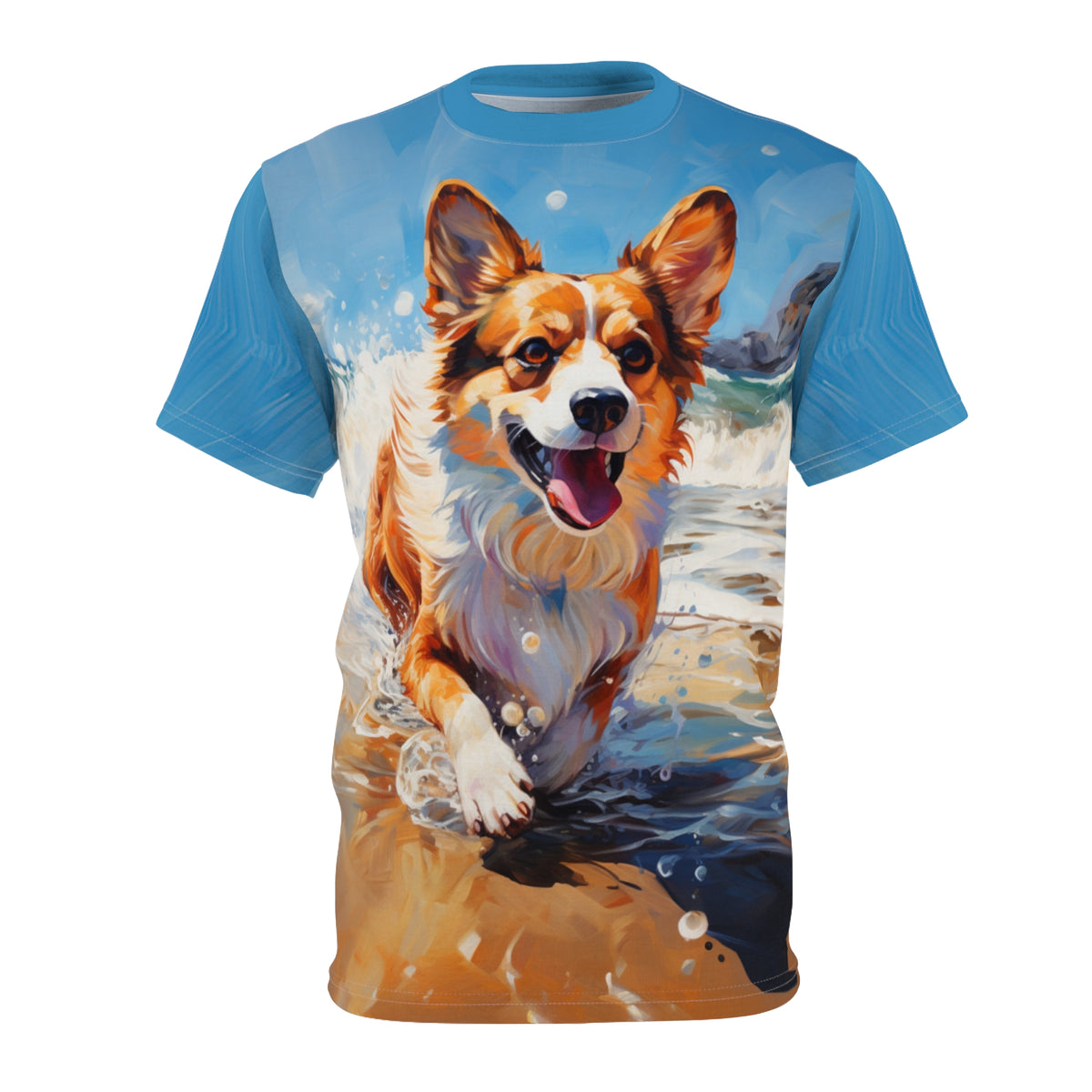 Coastal Corgi Unisex Bold Designer Tee - In the Fetch on Maliblue Hue (Part of the Corgi Beach Day Collection)