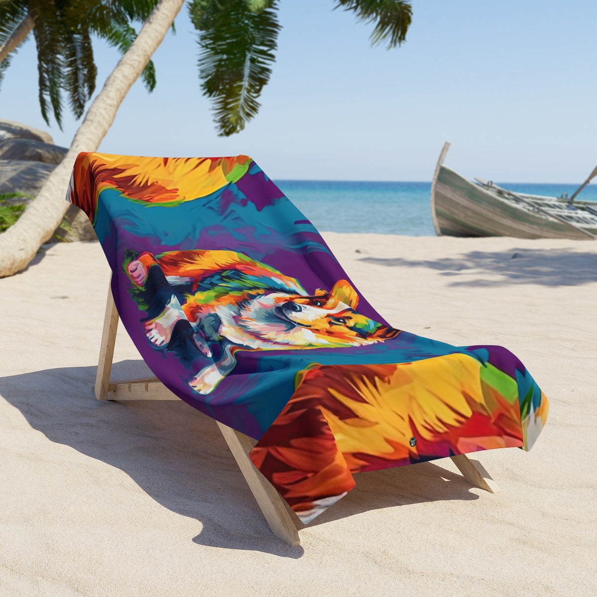 Scouter Corgi Watercolor Beach Towel - Colorful Pool Wrap