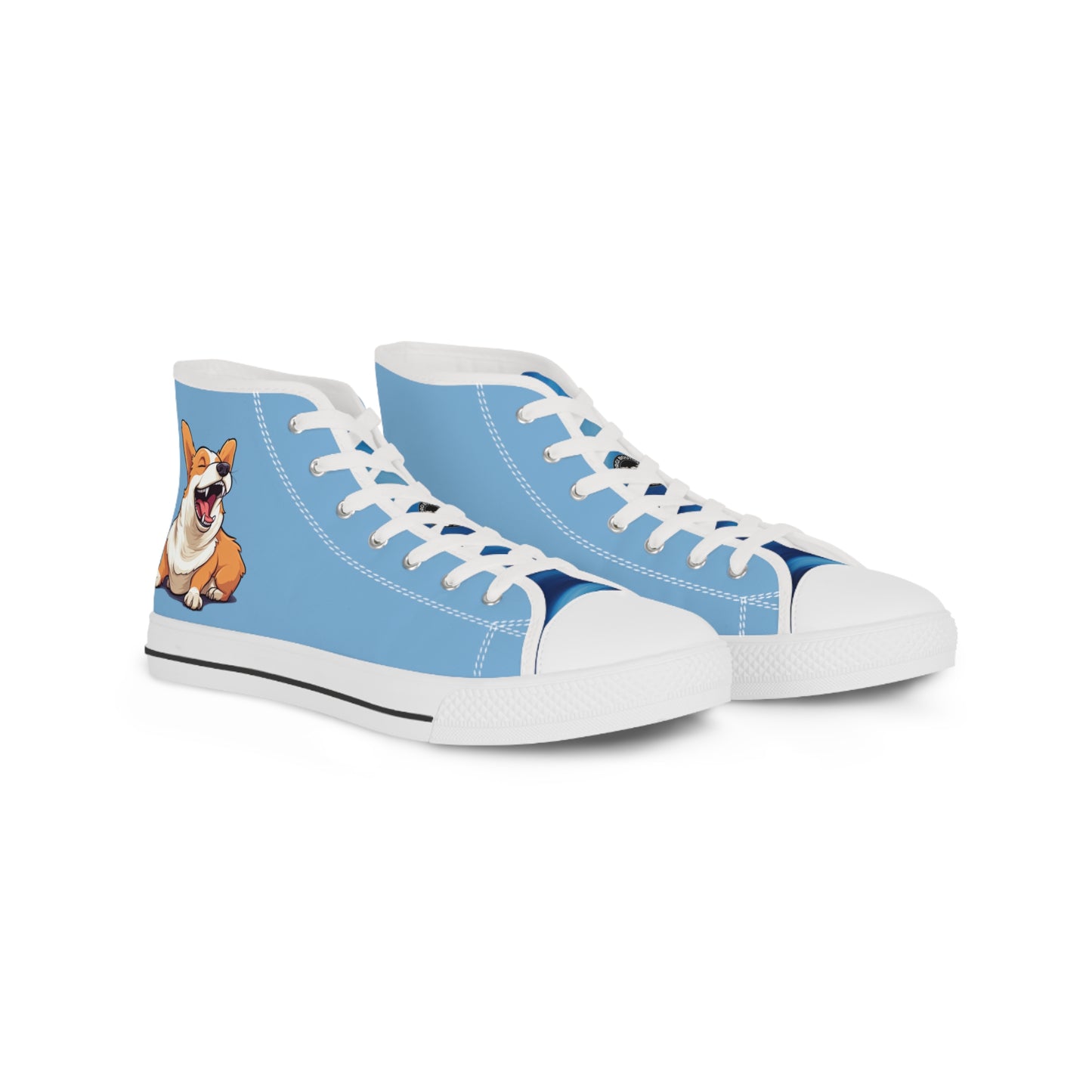 Comical Corgi All Smiles Men's High Top Casual Carolina Blue Canvas Sneakers