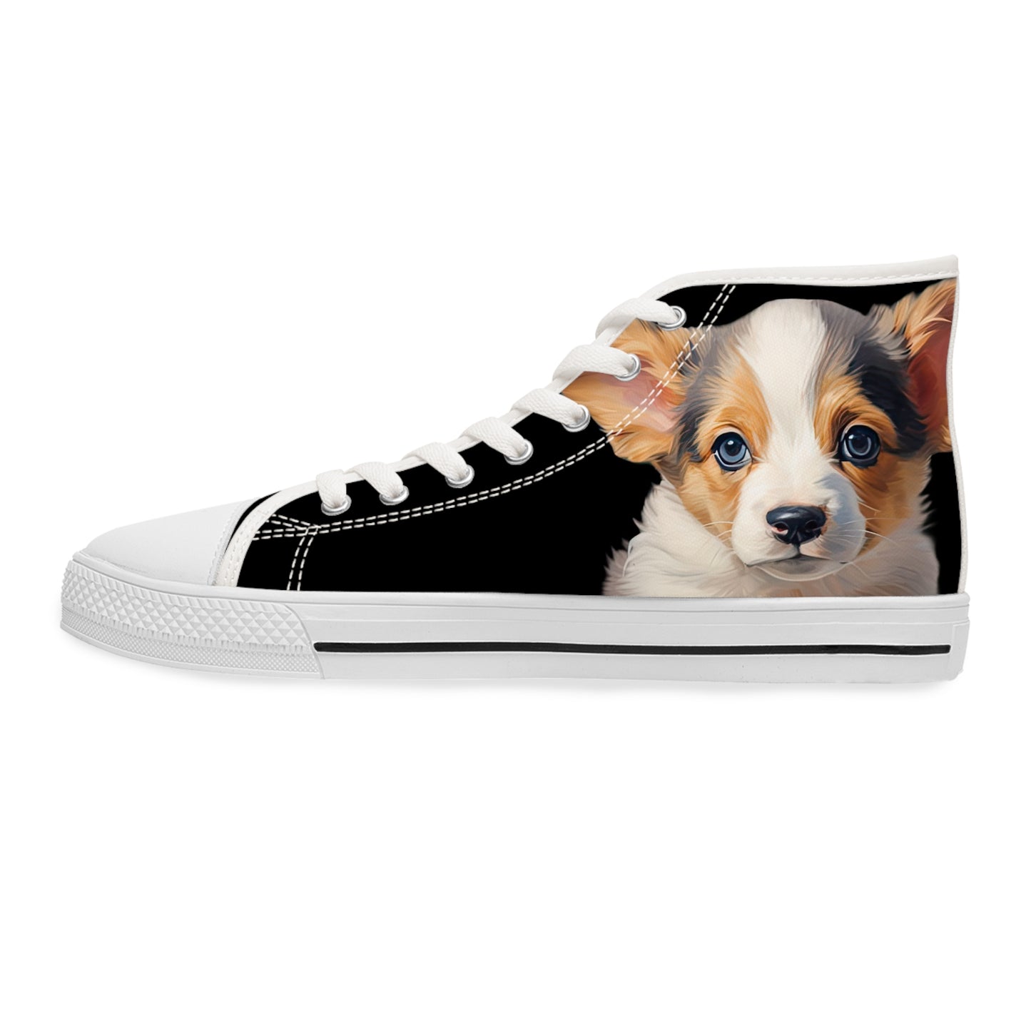 Puppy Dog Eyes Corgi Portrait Women's High Top Casual Black Canvas Sneakers