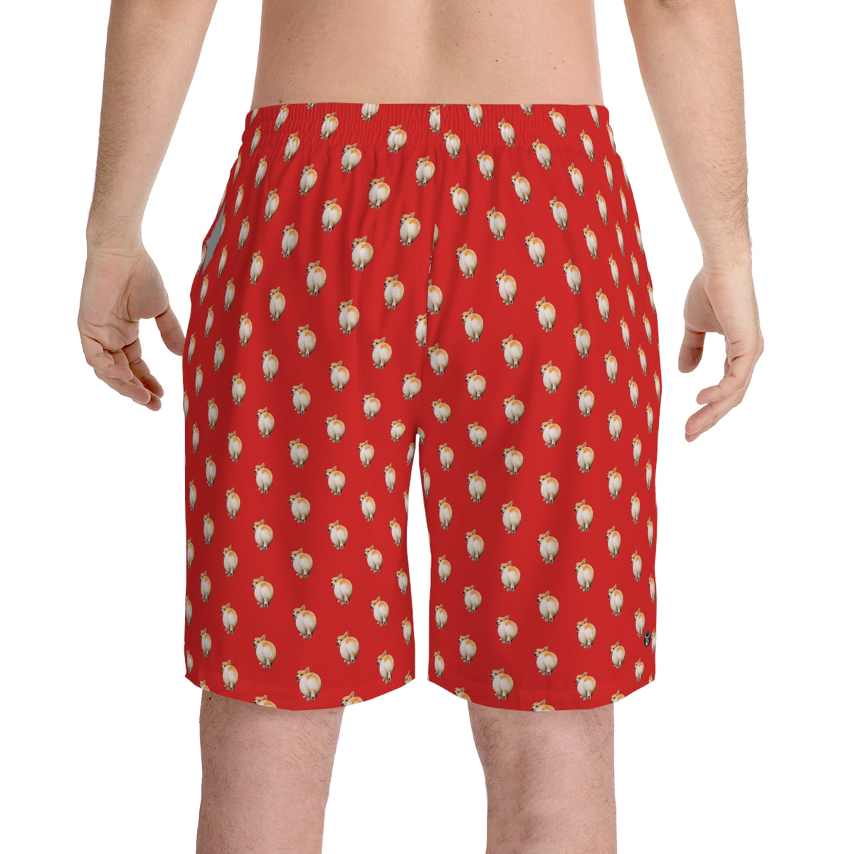 Baby Got Back - Corgi Butt Strut Board Shorts - Red Swimsuit