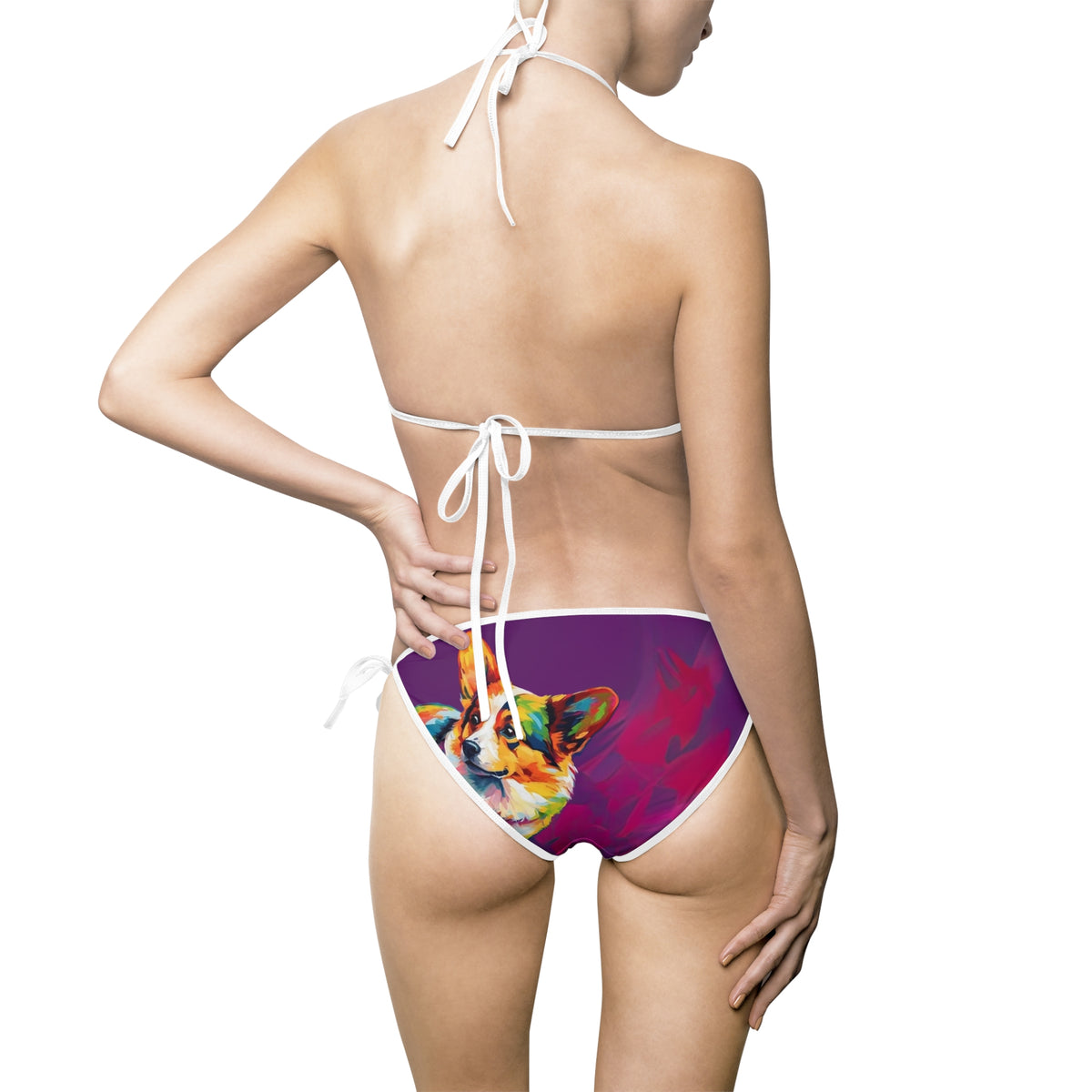 Scouter Corgi Watercolor String Bikini - Vibrant Colorful Swimsuit