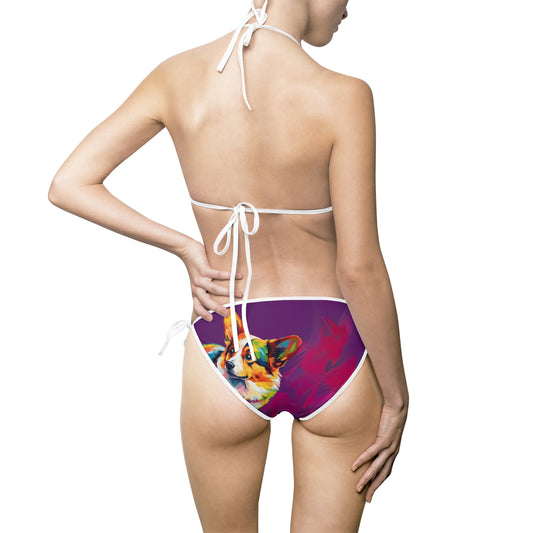 Scouter Corgi Watercolor String Bikini - Vibrant Colorful Swimsuit