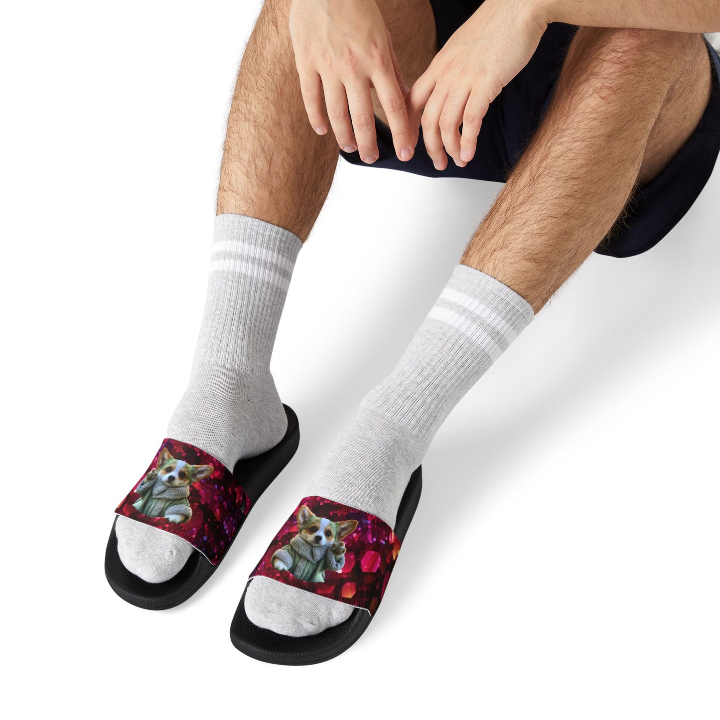 Baby Corgi Space Glitter Men's Casual Slide Sandals - May the Corgi Be With You