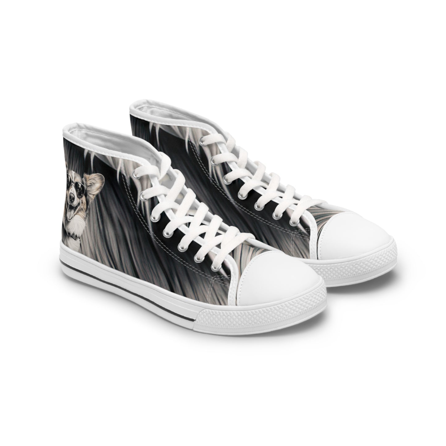 Corgi Cool Portrait in Shades Women's High Top Casual Black & White Canvas Sneakers