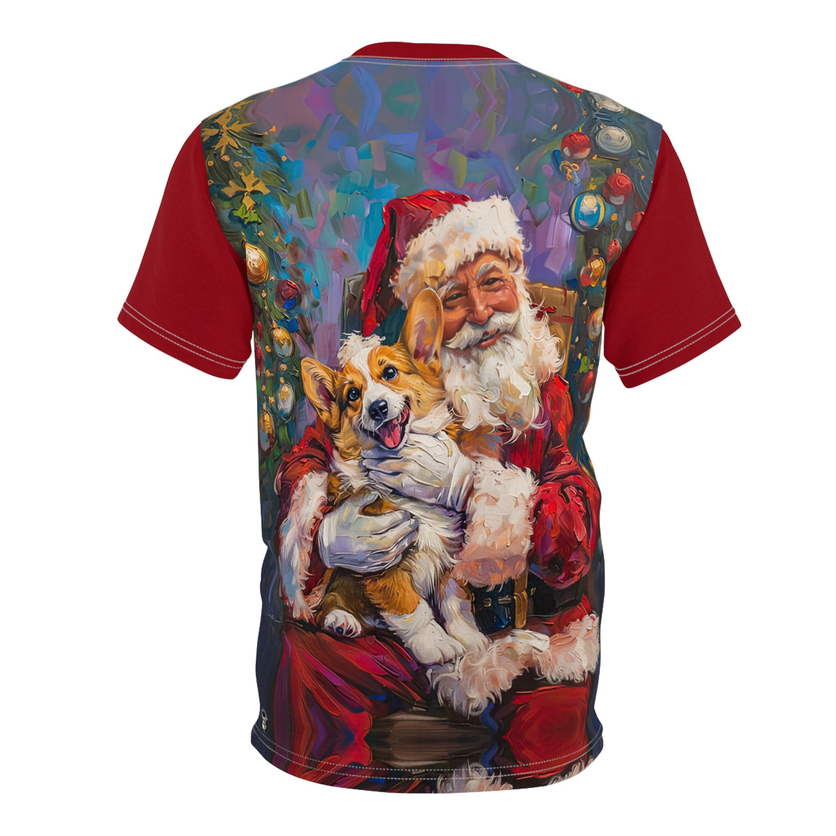 Corgi Wishes & Santa Claus Dreams Unisex Bold Fashion Tee - Christmas Corgi with Rudolph Red Sleeves