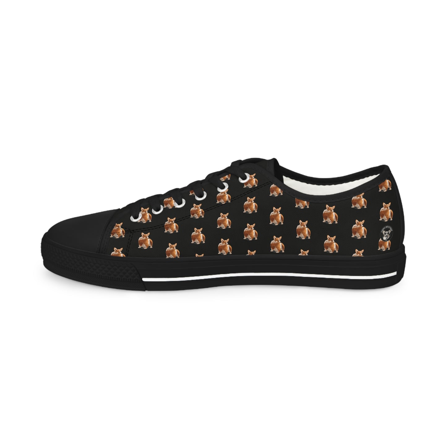 Corgi Contempt Mosaic Pattern Men’s Low Top Casual Black Canvas Sneakers