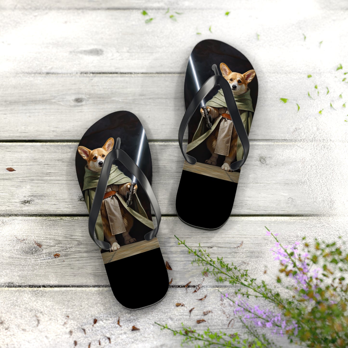 Jedi Corgi Flip-Flops