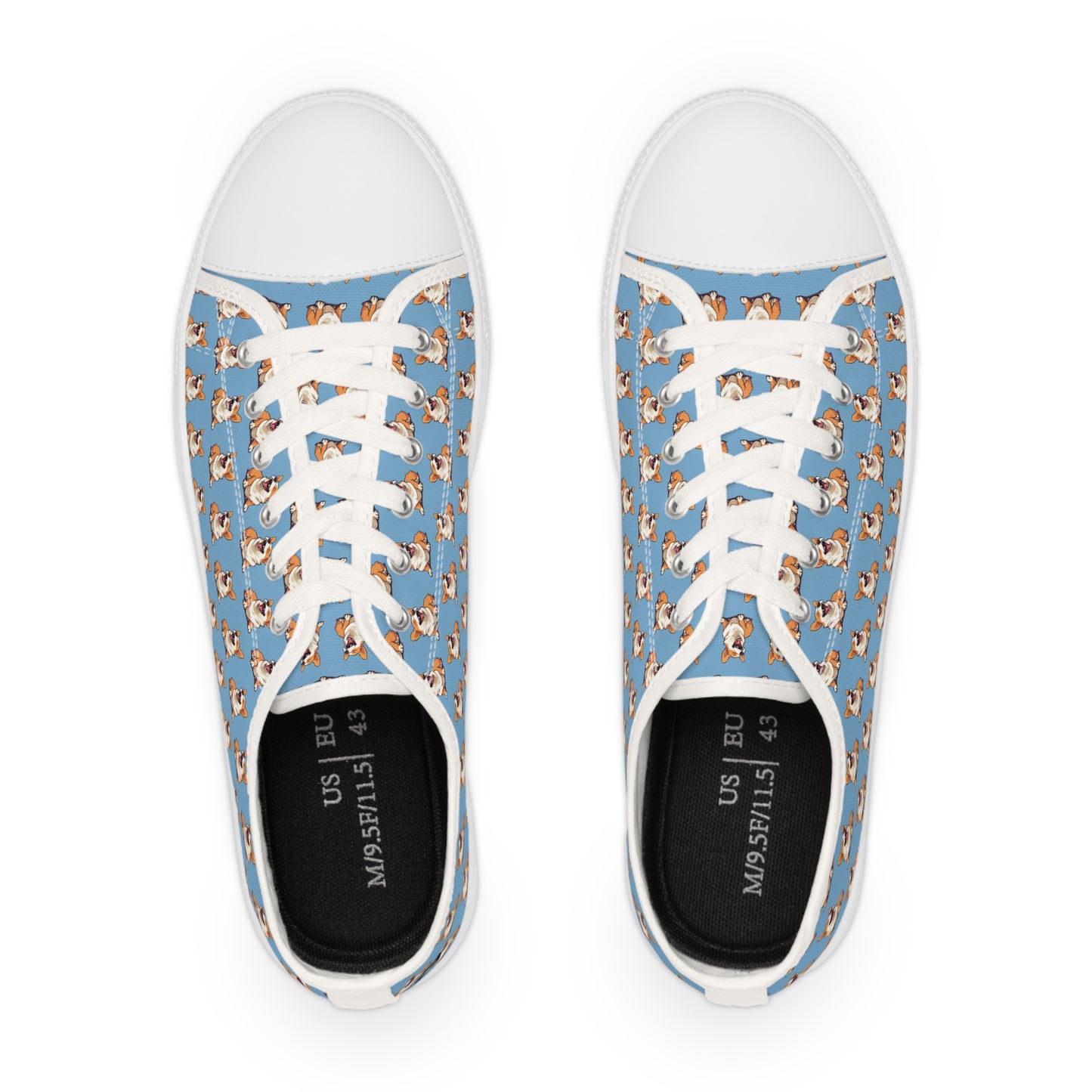 Comical Corgi Mosaic Pattern Men’s Low-Top Casual Blue Canvas Sneakers