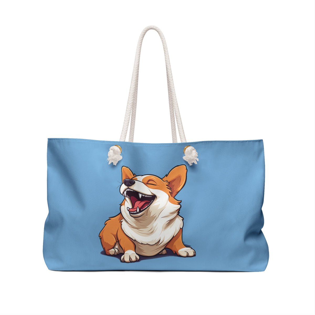 Comical Corgi All Smiles Weekender Beach Bag - Fun & Funny Blue Travel Tote