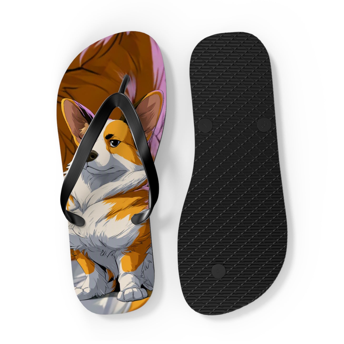Boss Dog Corgi  Artistic Unisex Flip Flops — Cool Corgi Sandals for the Dog Beach or Anywhere