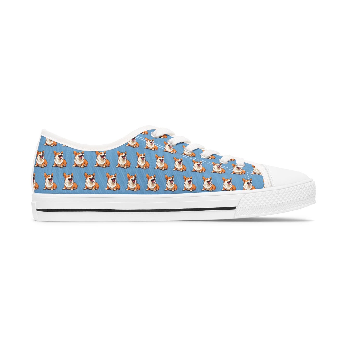 Comical Corgi Mosaic Pattern Women’s Low Top Casual Blue Canvas Sneakers