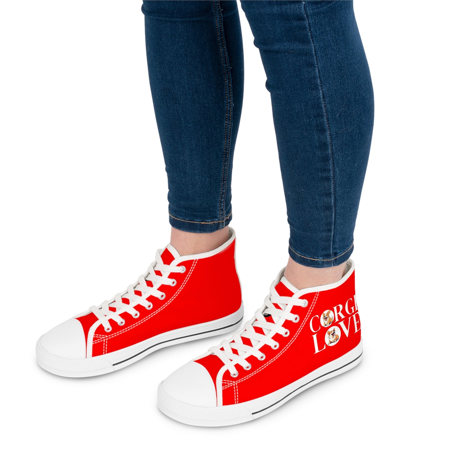 Corgi Love Women's High Top Casual Red Canvas Sneakers