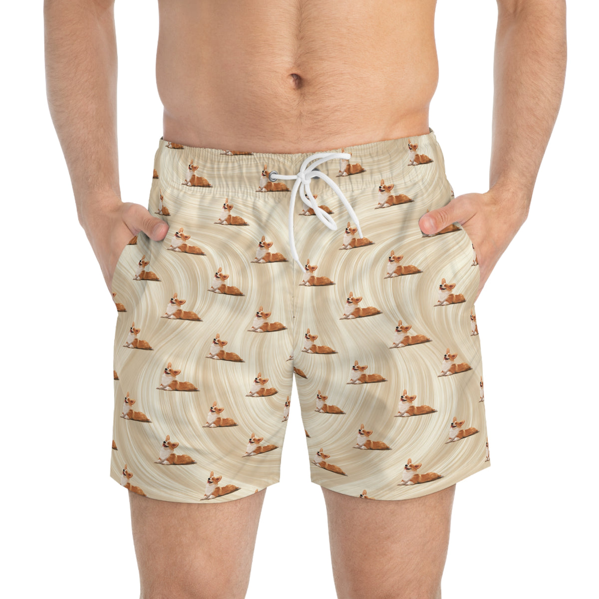 Giddy Sploot Swim Trunks - Rich Creamy Champagne Corgi Swimsuit