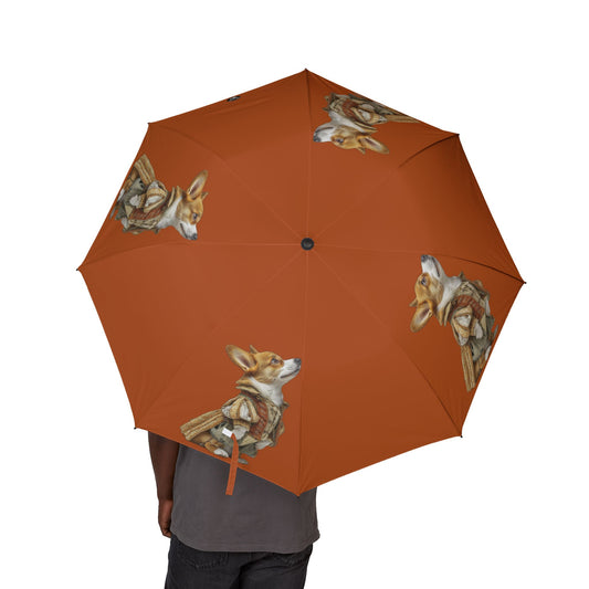 Prince Corgi Royal Traveler Foldable Umbrella — Regal Burnt Orange Compact Rain Parasol