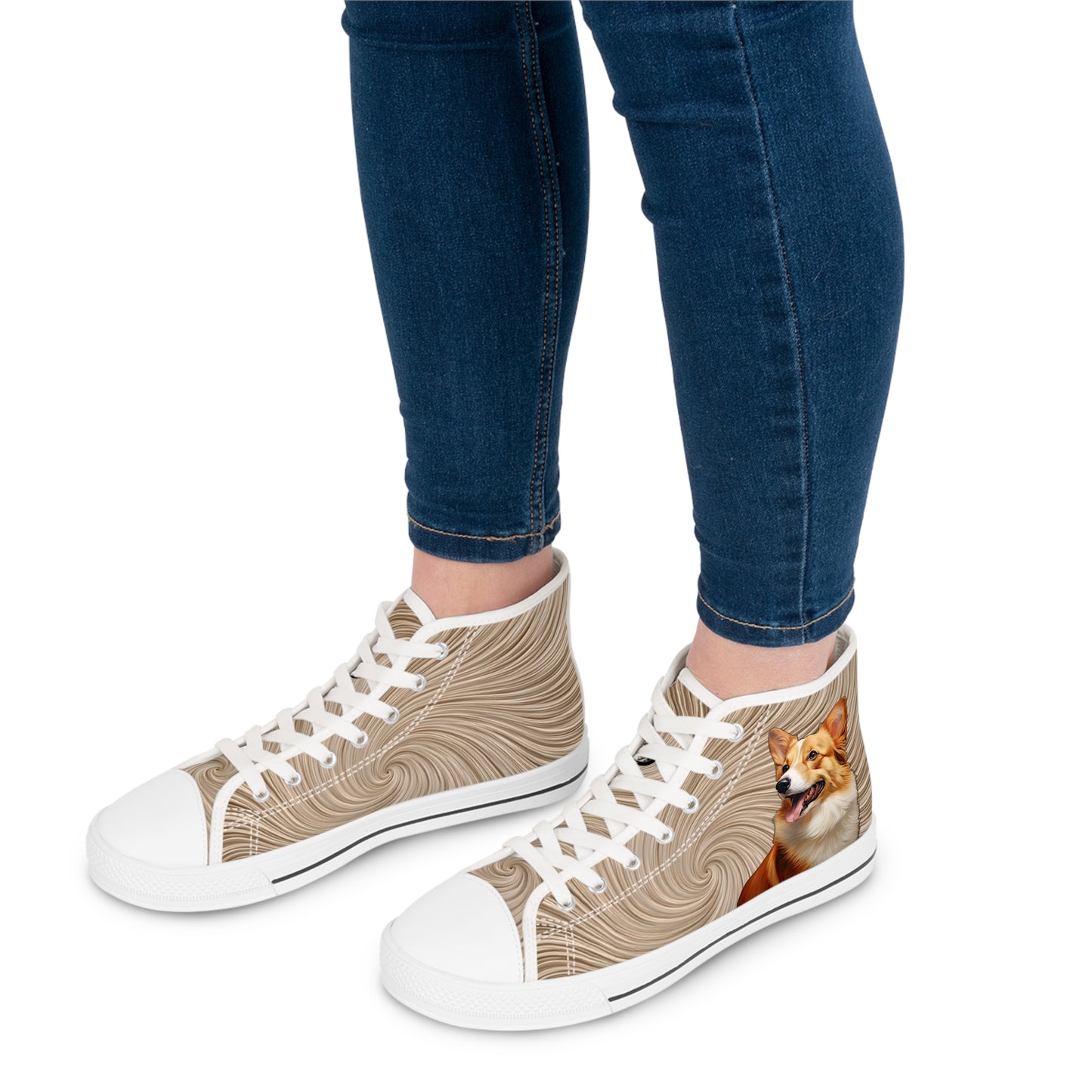 Pembroke Portrait Women's High Top Casual Swirling Tan Sneakers