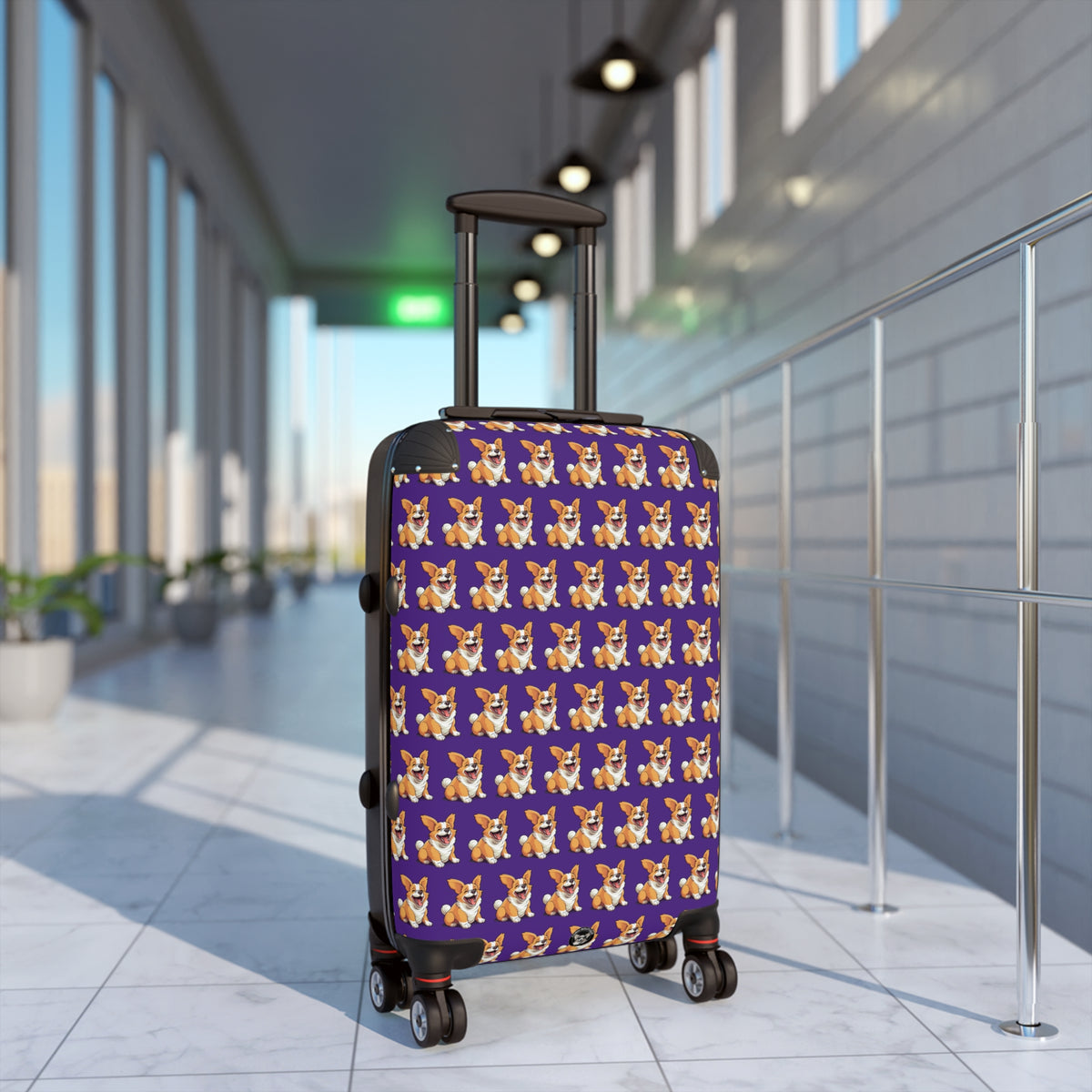 Jolly Jiggling Corgi Pattern Travel Suitcases — Purple Corgi Mosaic Rolling Luggage