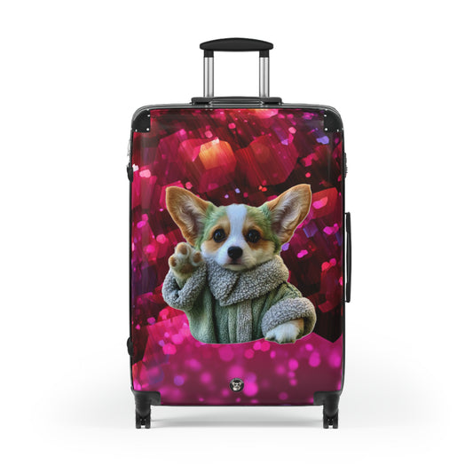 Baby Corgi Star Warrior Suitcases – Red Black & Purple Galaxy Glitter Luggage