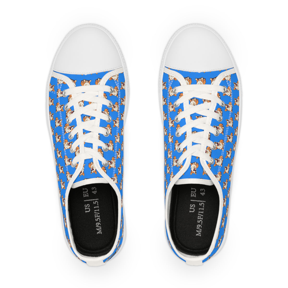 Comical Corgi All Smiles Repeater Pattern Men’s Low-Top Casual Blue Canvas Sneakers