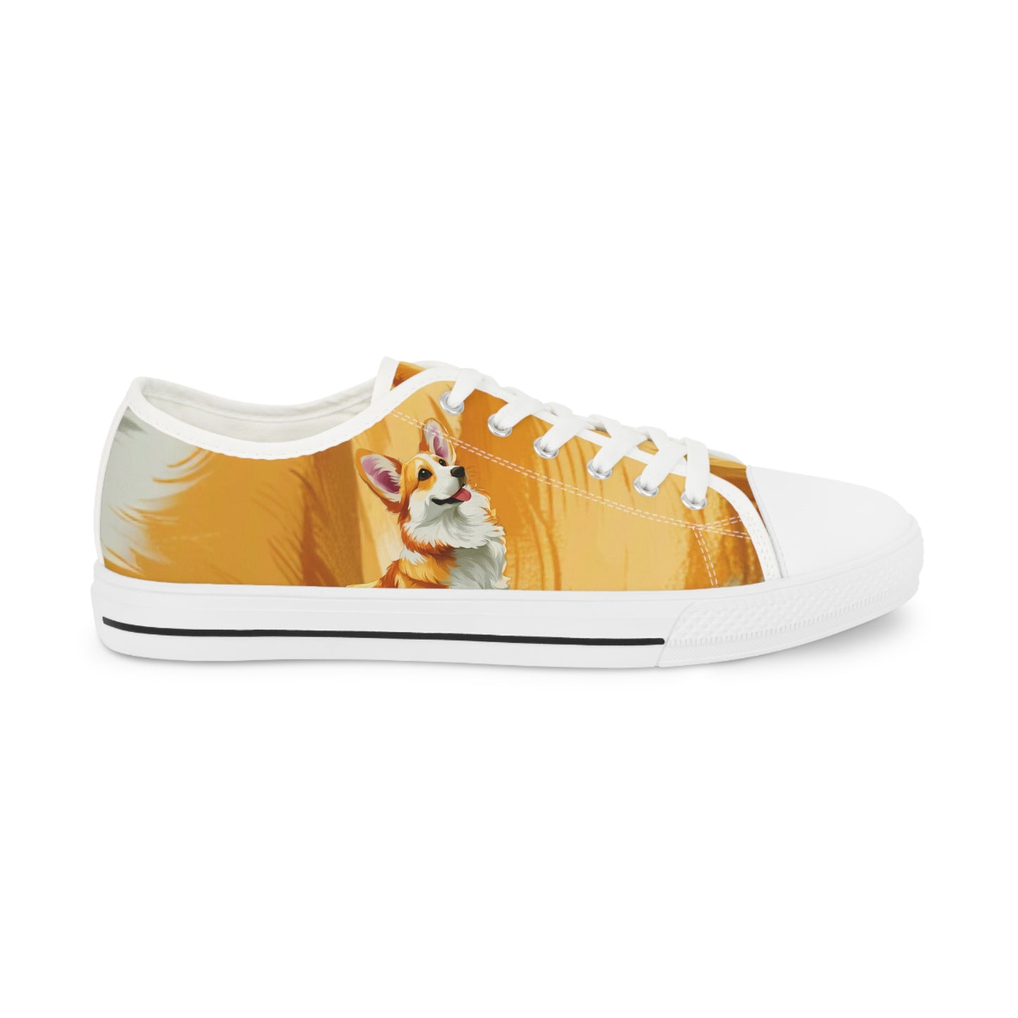 Hello Corgi Portrait Men’s Golden Fur Casual Canvas Low Top Sneakers