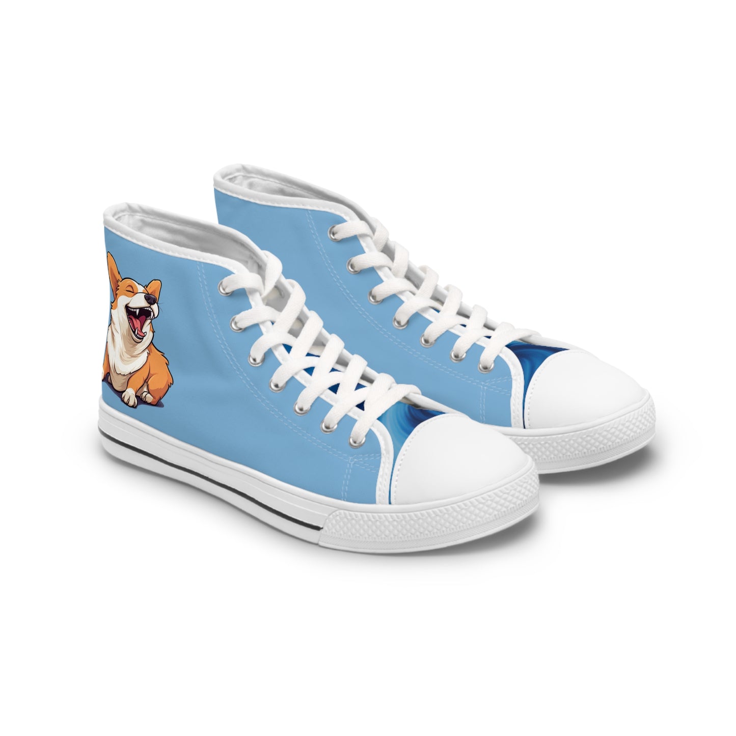 Comical Corgi All Smiles Women's High Top Casual Carolina Blue Canvas Sneakers