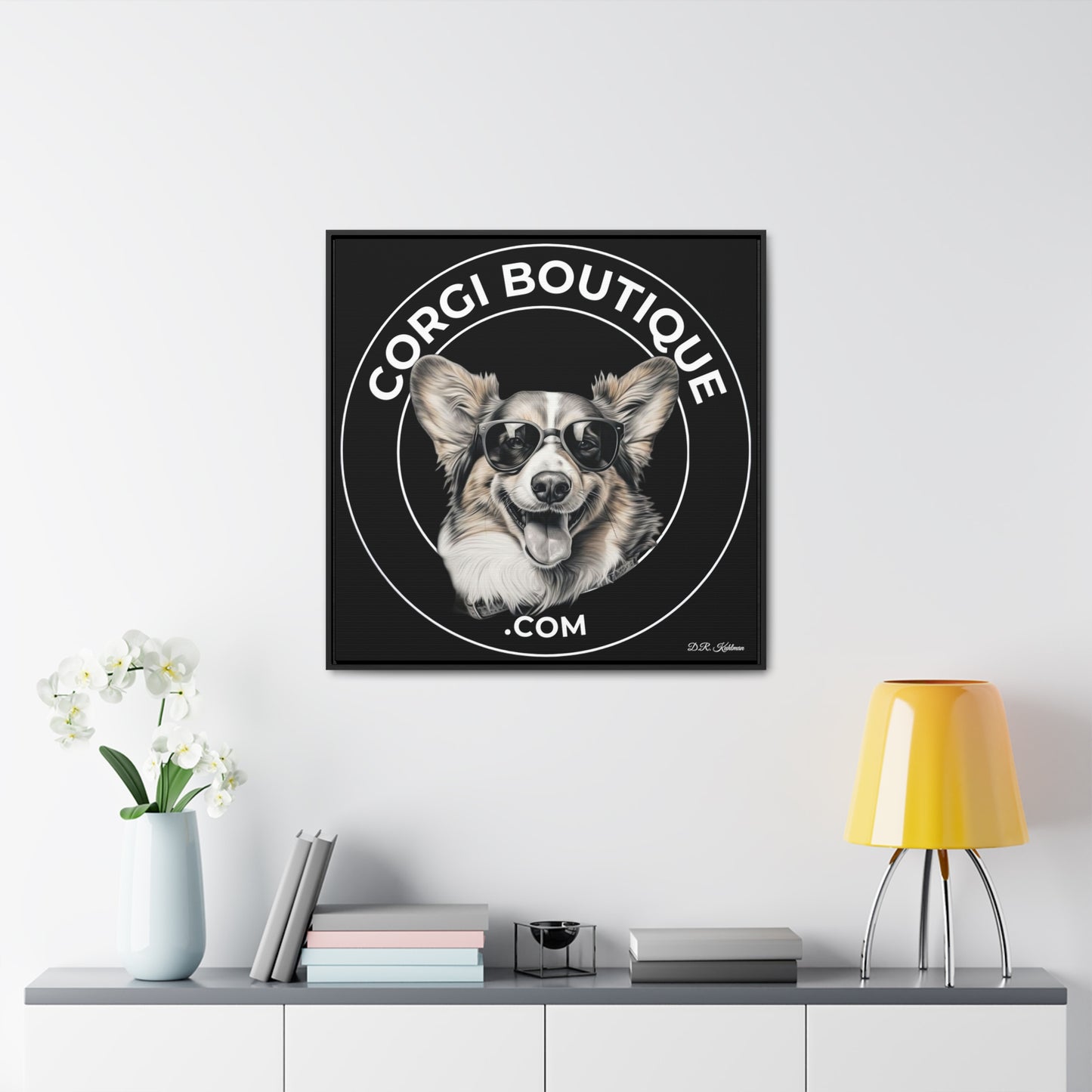 Corgi Boutique - Framed on Canvas