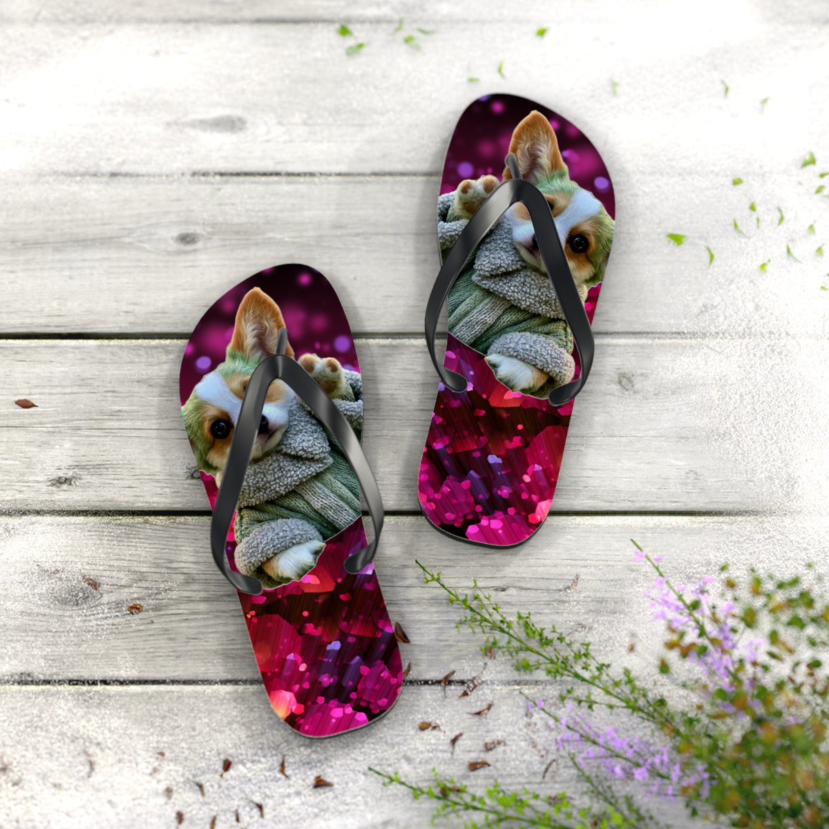 Baby Corgi Star Warrior Unisex Flip Flops — Galaxy Glitter Sandals