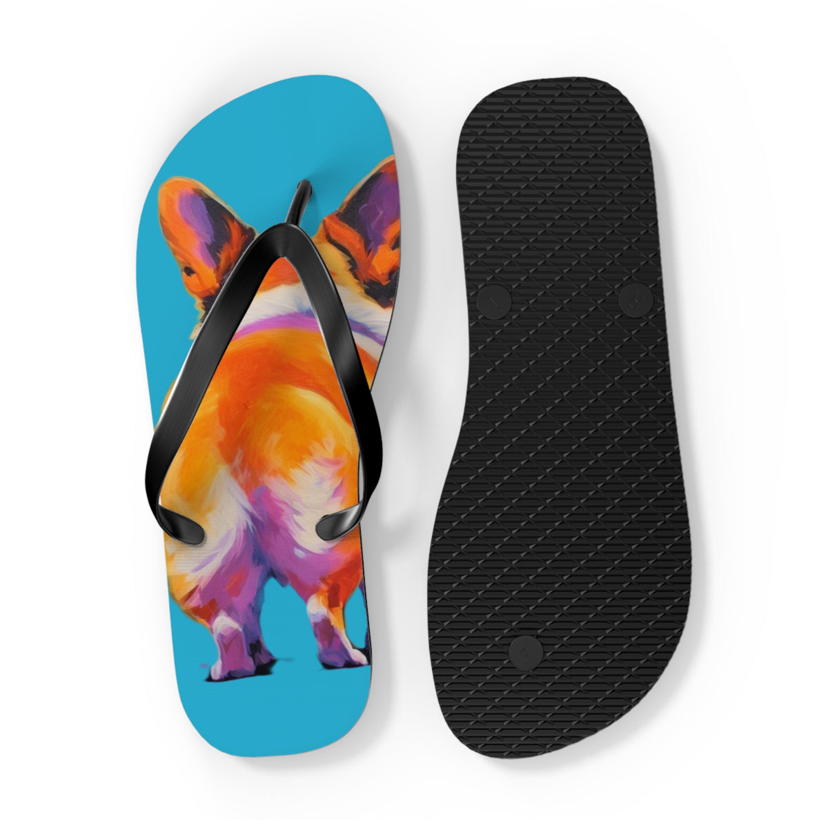 Corgi Butt Artistic Portrait Unisex Flip Flops – Blue Corgi Beach Sandals