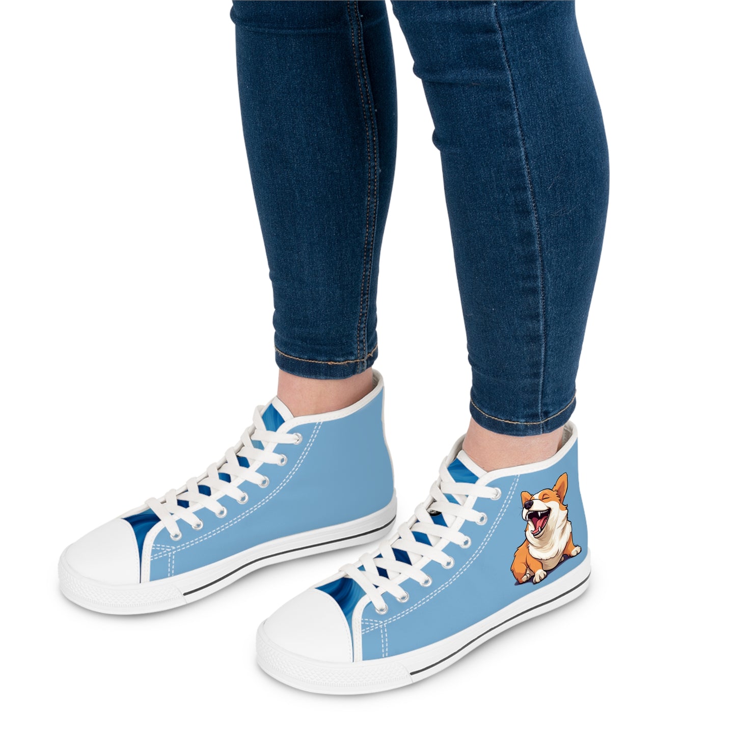 Comical Corgi All Smiles Women's High Top Casual Carolina Blue Canvas Sneakers