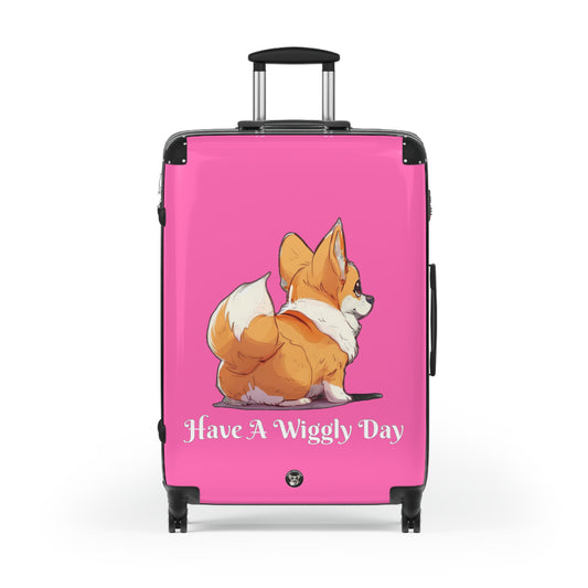 Have a Wiggly Day Corgi Travel Suitcases — Fun Pink Rolling Luggage