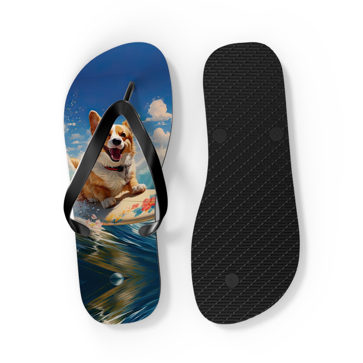 Cowabunga Corgi Flip-Flops