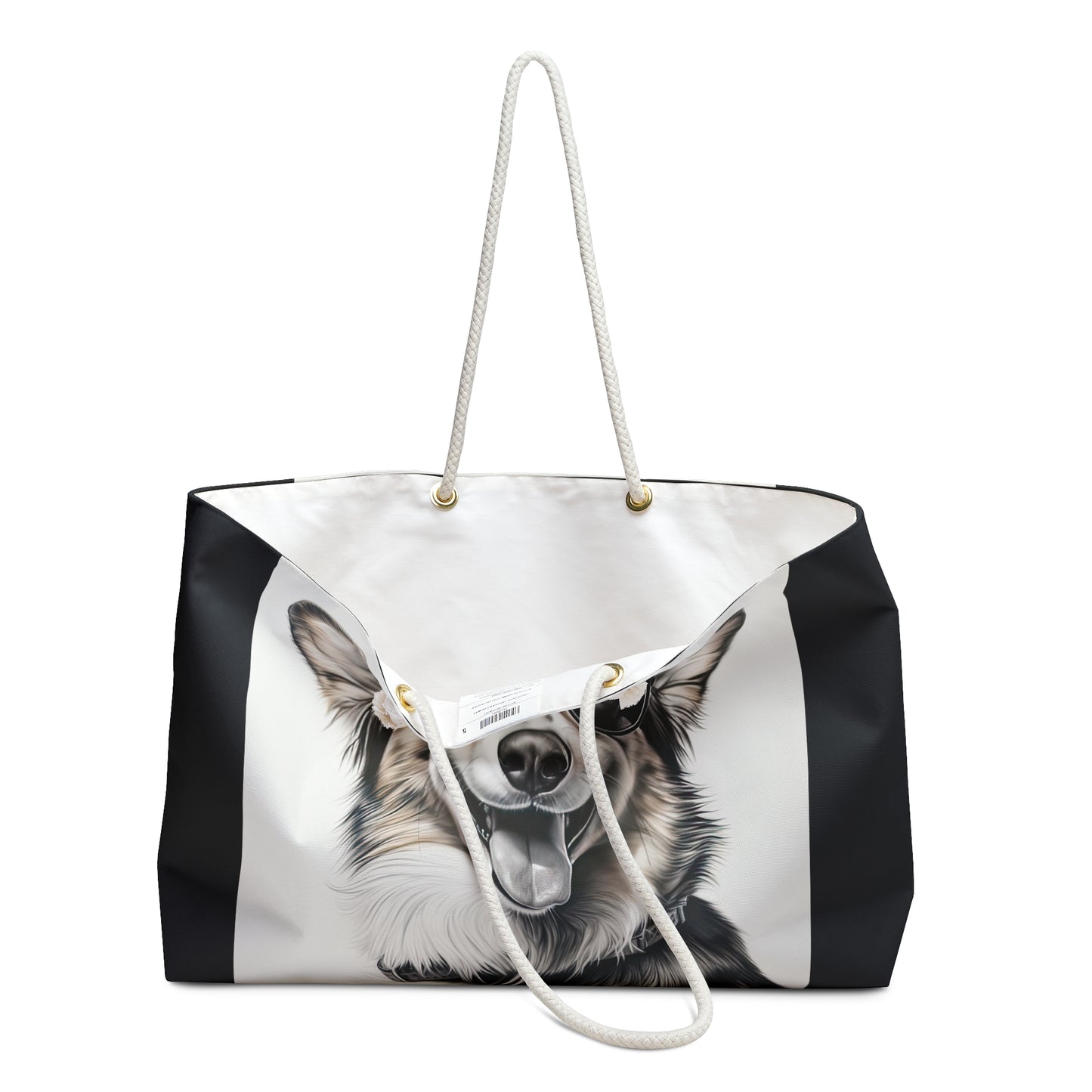 Corgi Cool Artistic Illustration Weekender Beach Bag – Black & White Corgi Travel Tote