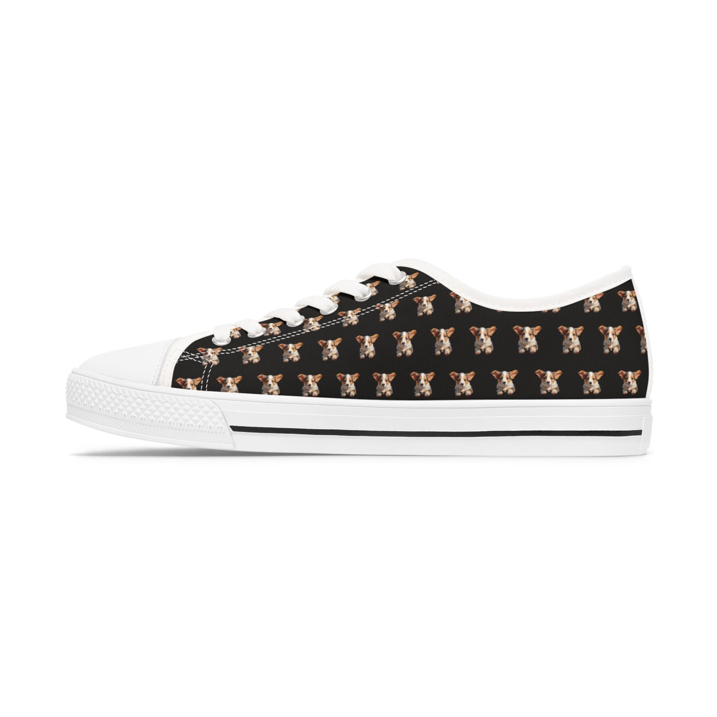 Puppy Corgi Portrait Women's Low Top Casual Black Canvas Sneakers