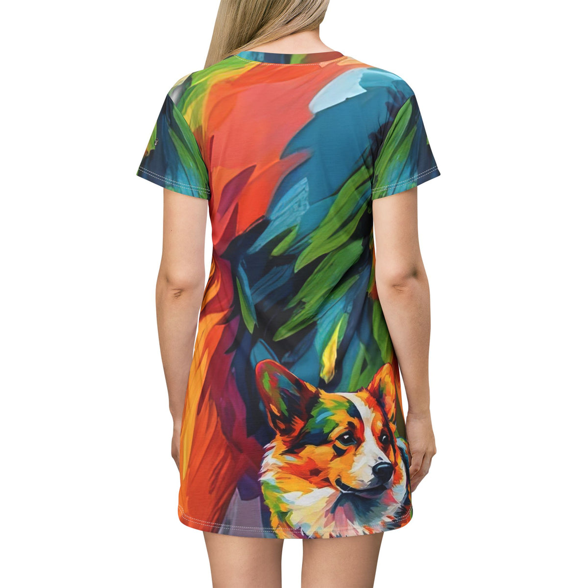 Scouter Corgi Watercolor T-Dress - Vibrant Colorful Corgi Long Shirt