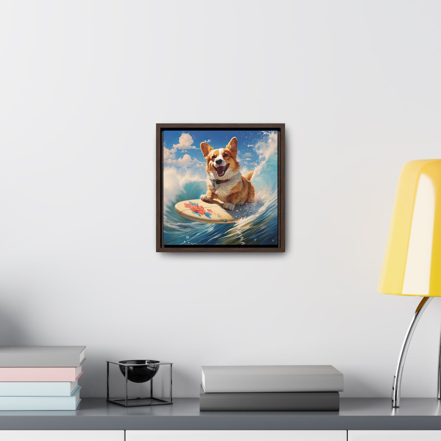 Cowabunga Corgi - Framed on Canvas