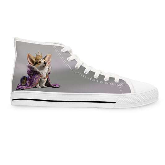 King Pup Cute Corgi Face Women's High Top Casual Gray Canvas Sneakers