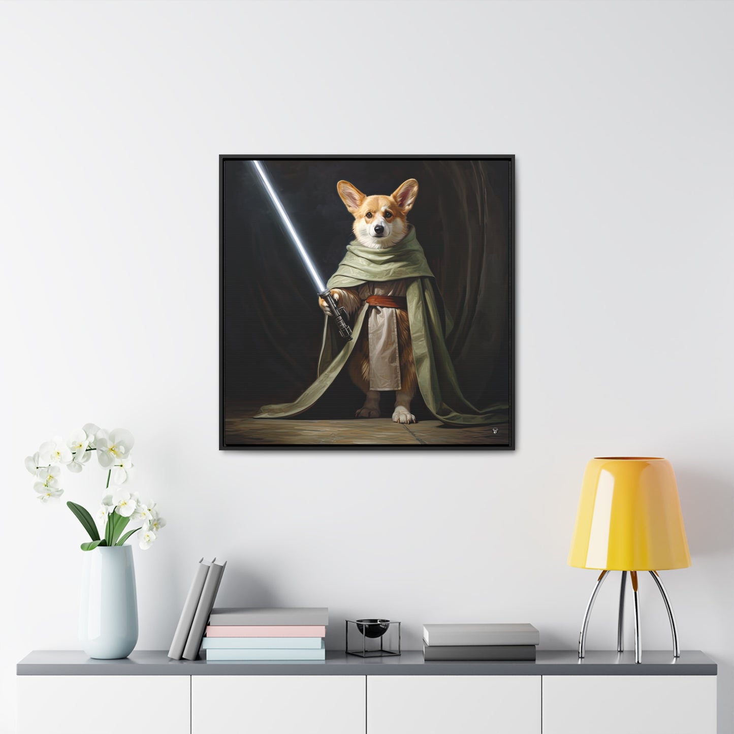Jedi Corgi - Framed on Canvas