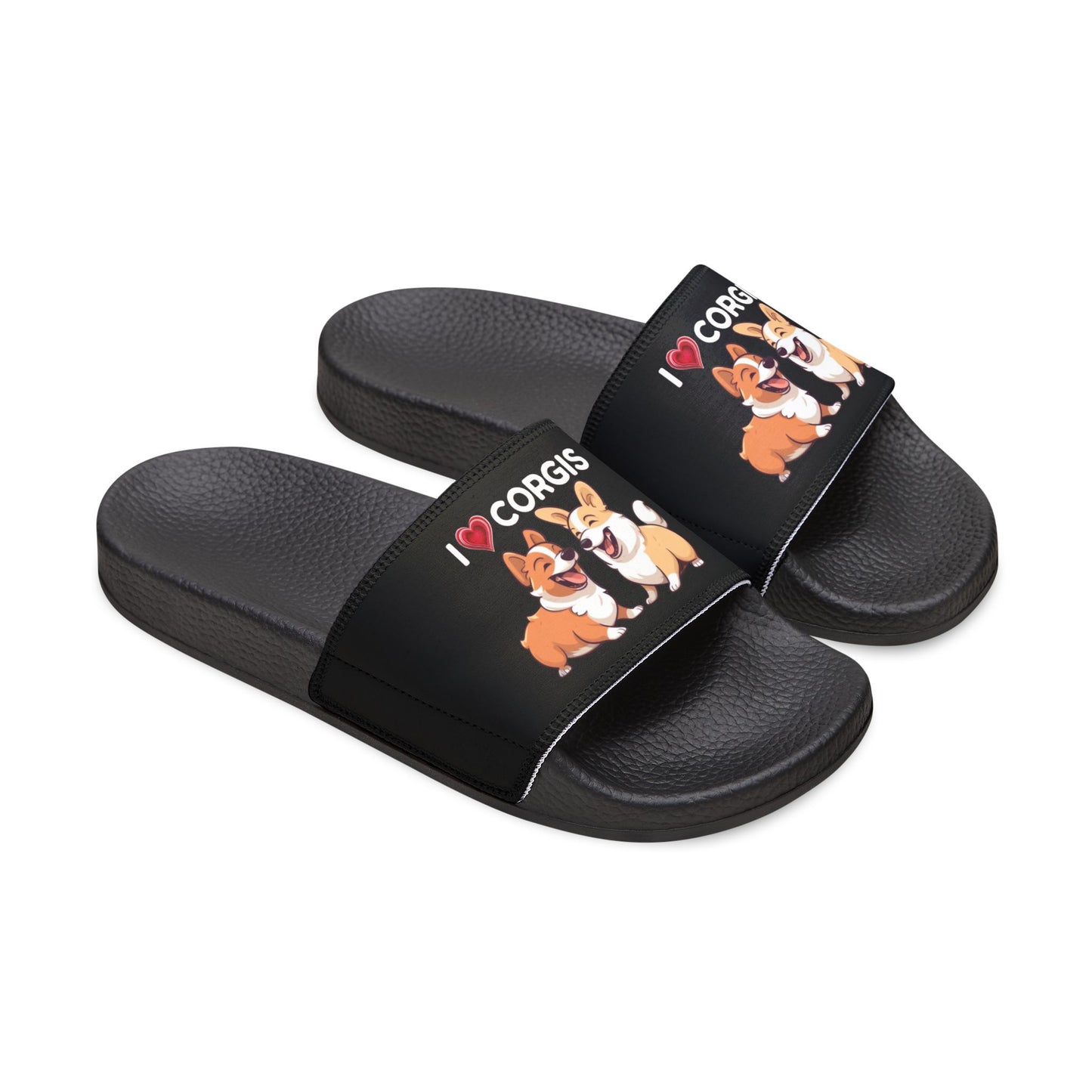 I Heart Corgis Women's Casual Black Slide Sandals - Pool & Beach Slides
