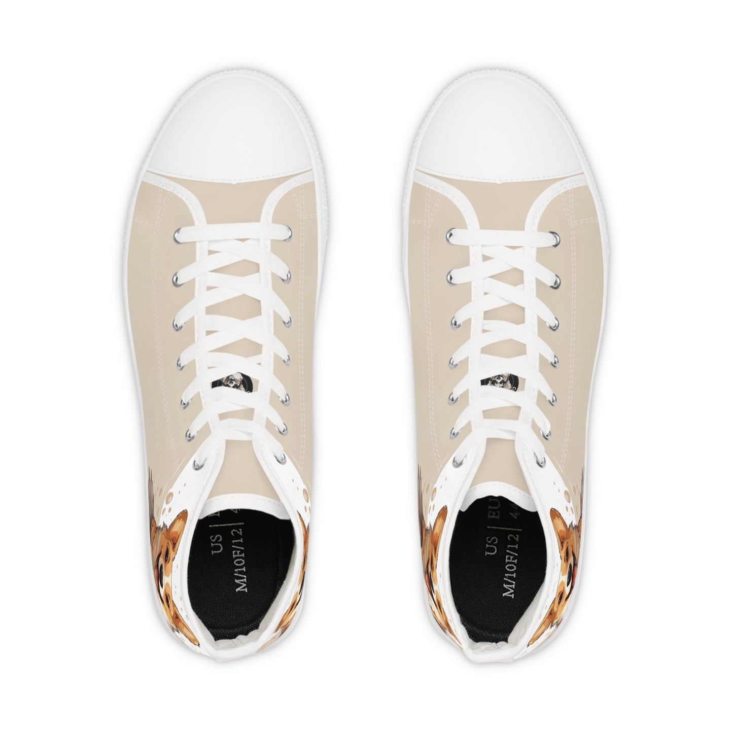 Corgi Cuteness Anime Print Men's High Top Casual Beige & White Canvas Sneakers