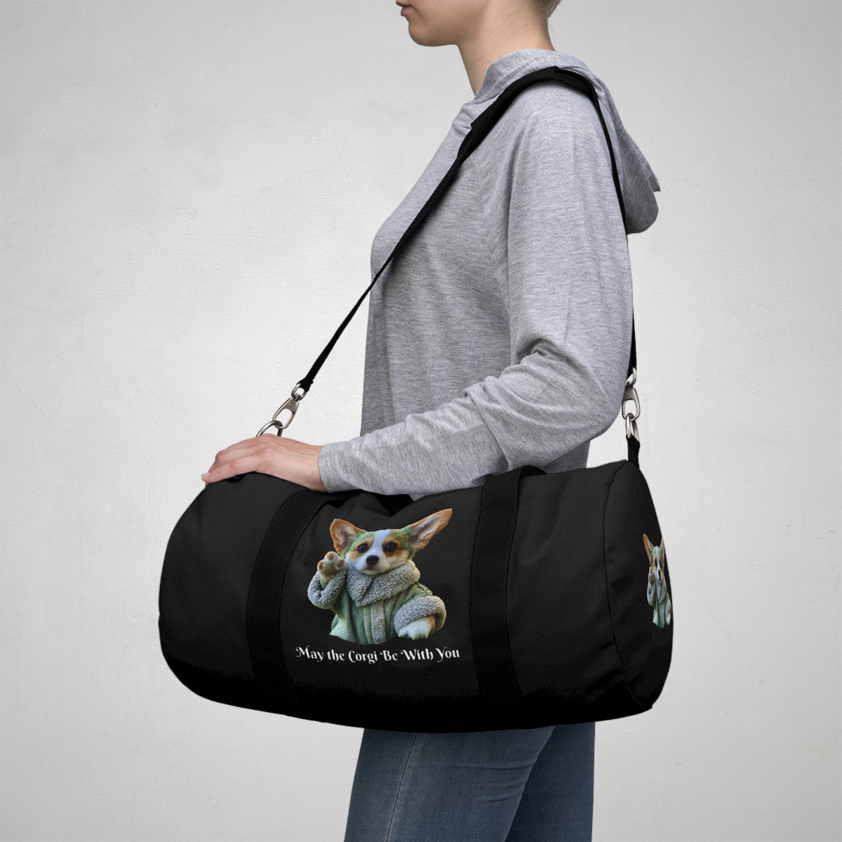 May the Corgi Be With You Duffel Bag - Baby Corgi Star Warrior Black Travel Gym Bag