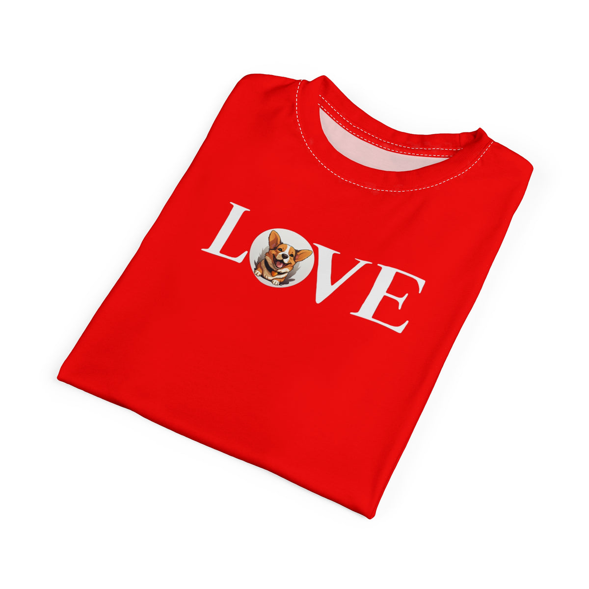 Love-Love-Love Unisex Bold Designer Tee - Corgi Sentiment on Rad-Red