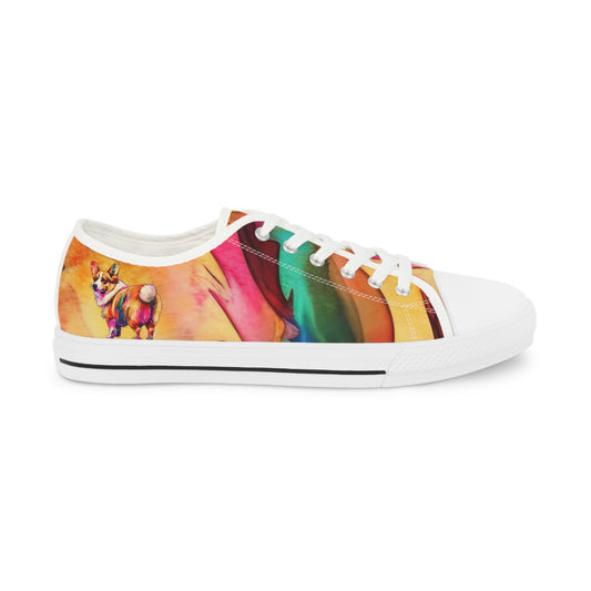 Observer Paint Swirl Corgi Men's Low Top Casual Colorful Canvas Sneakers