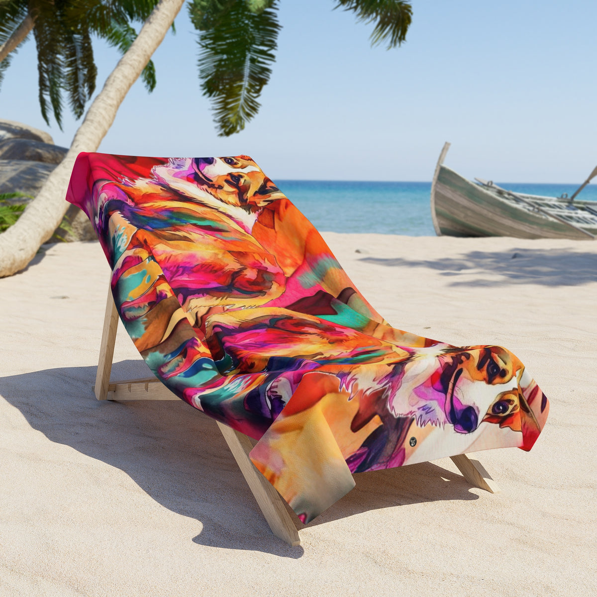 Motley Corgi Beach Towel - Colorful Corgi Pool Wrap
