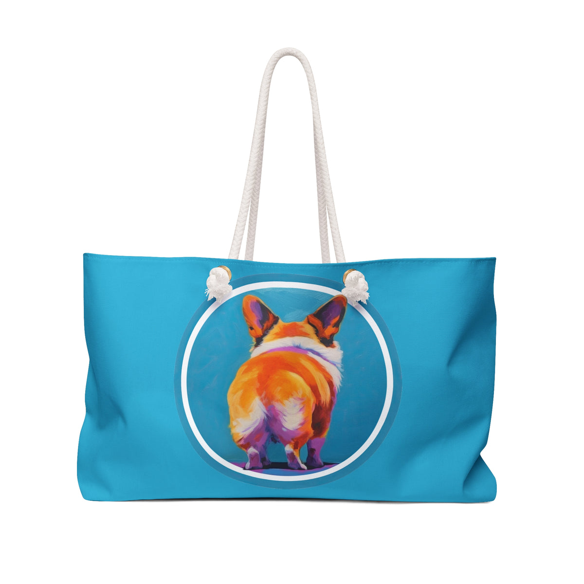 Corgi Butt Artistic Portrait Weekender Beach Bag – Blue Corgi Travel Tote